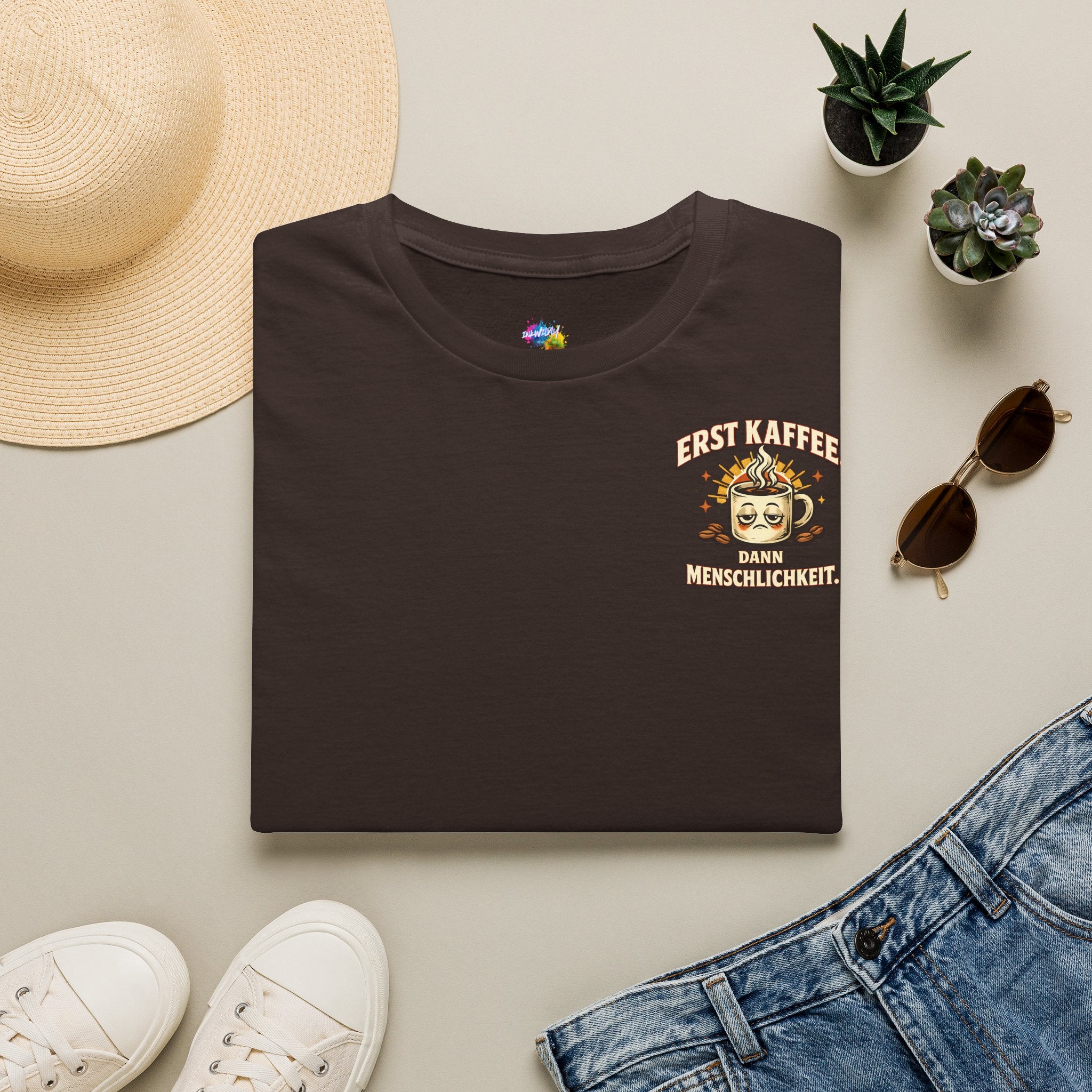 Erst Kaffee, dann Menschlichkeit – T-Shirt