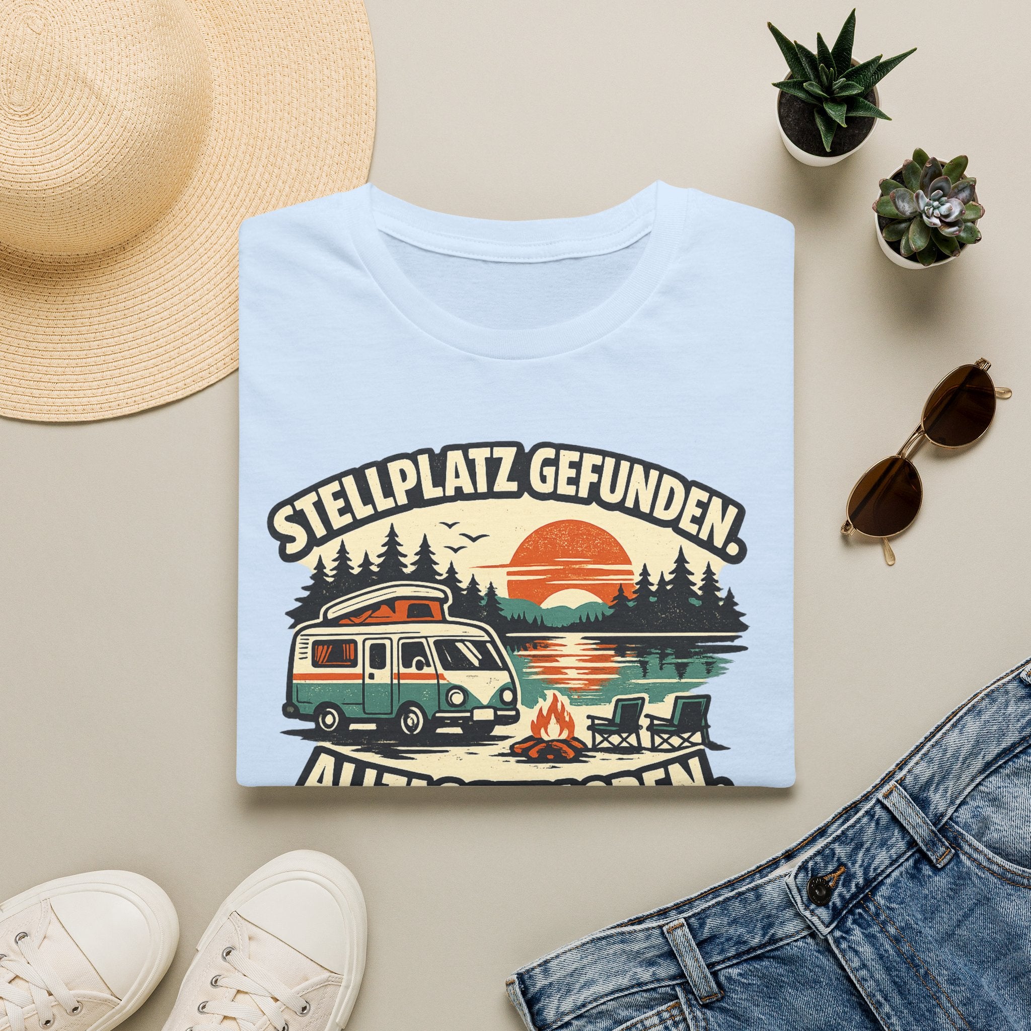 Stellplatz gefunden – Camping T-Shirt mit Wohnmobil-Motiv – Ansicht 9