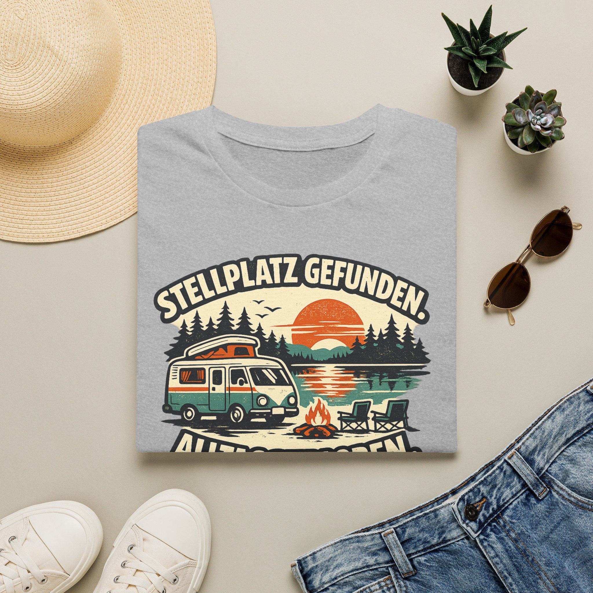Stellplatz gefunden – Camping T-Shirt mit Wohnmobil-Motiv – Ansicht 4