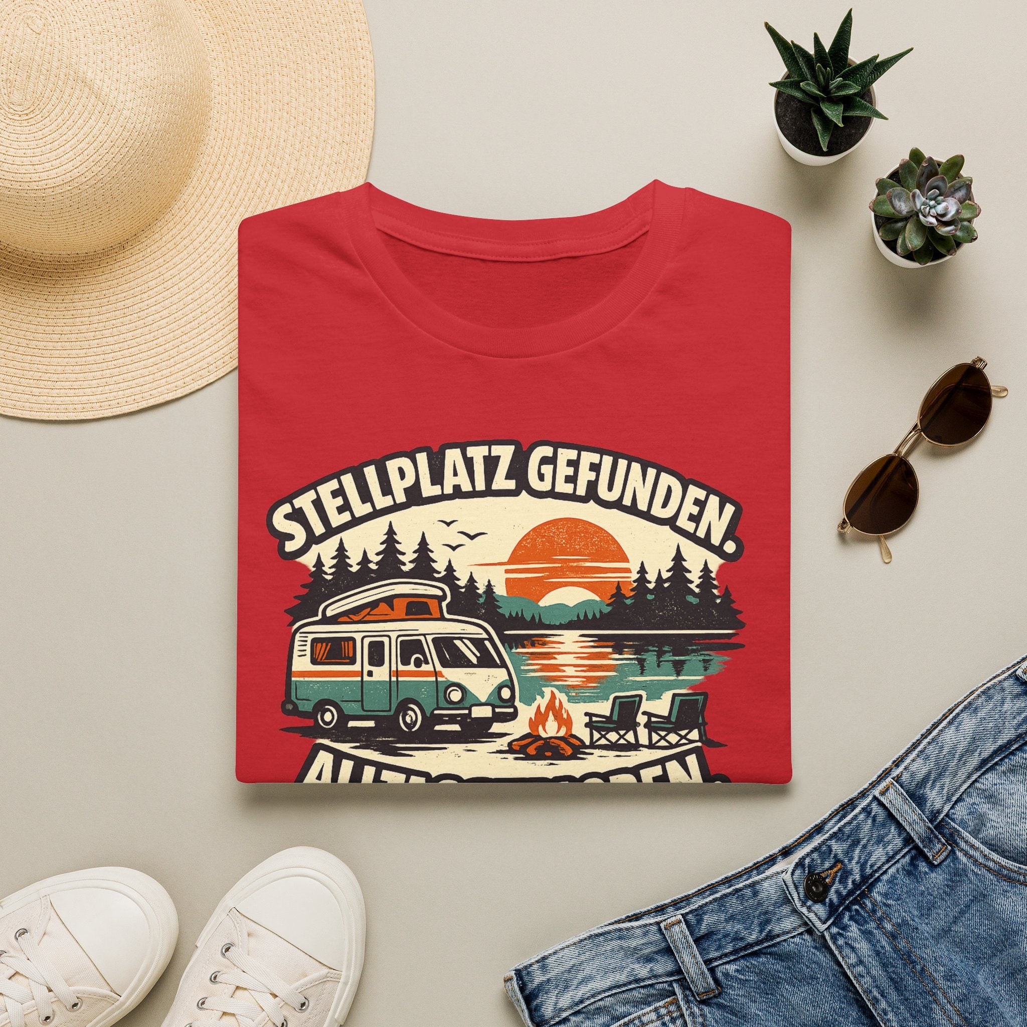 Stellplatz gefunden – Camping T-Shirt mit Wohnmobil-Motiv – Ansicht 14