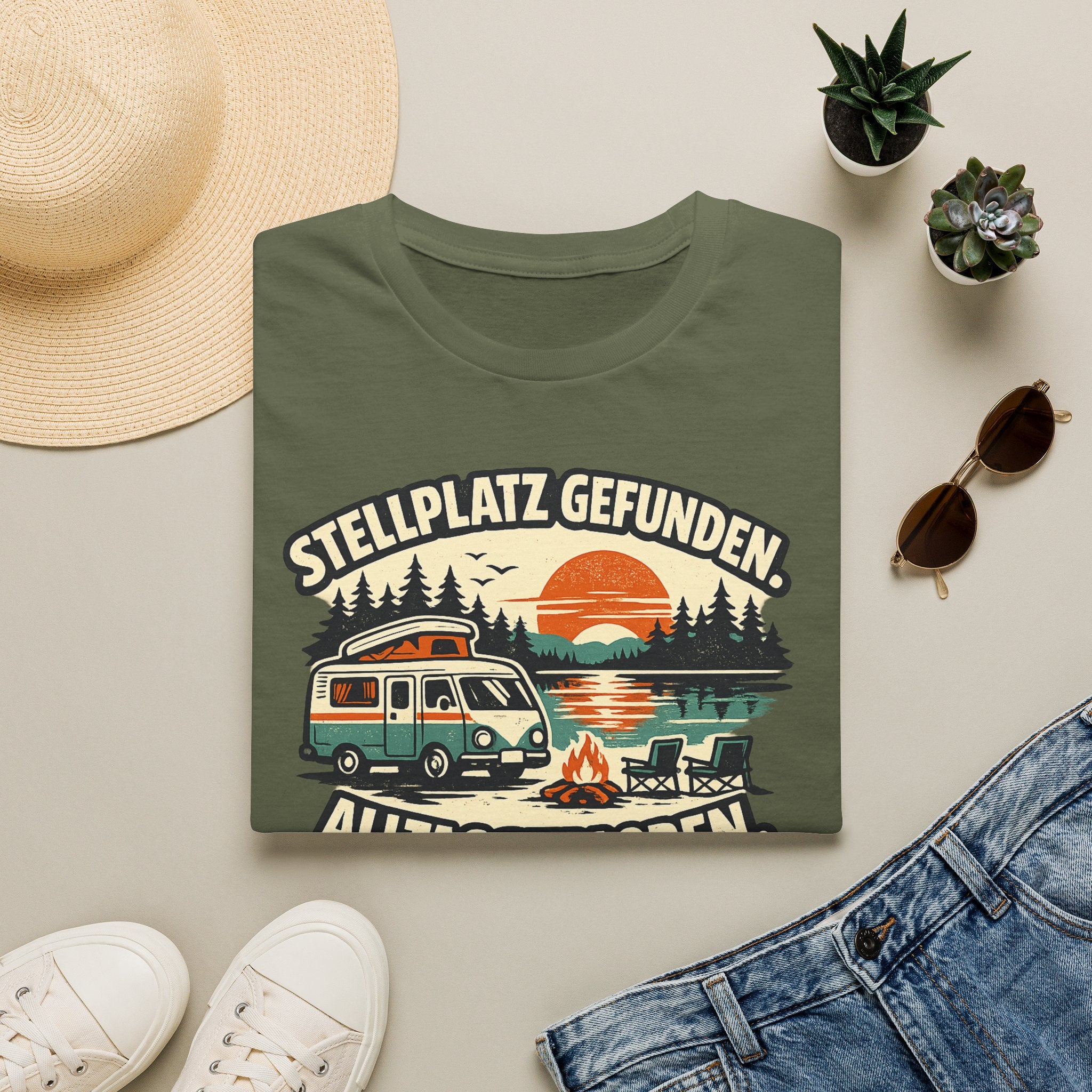 Stellplatz gefunden – Camping T-Shirt mit Wohnmobil-Motiv – Ansicht 7